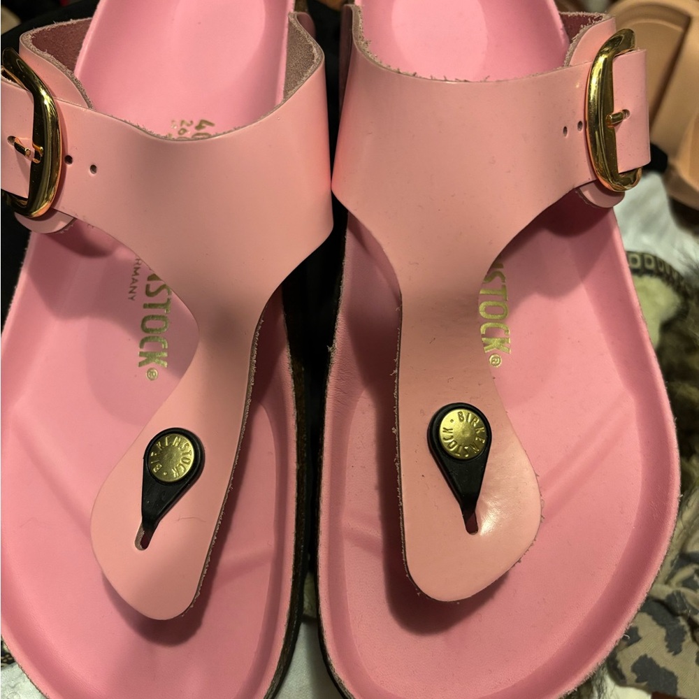 Birkenstock Pink Women's Sandals with Gold Buckle